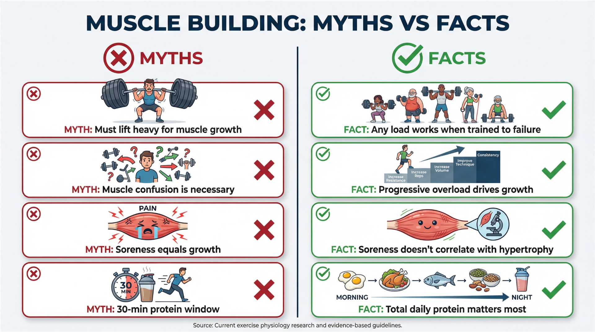Muscle building myths vs facts infographic